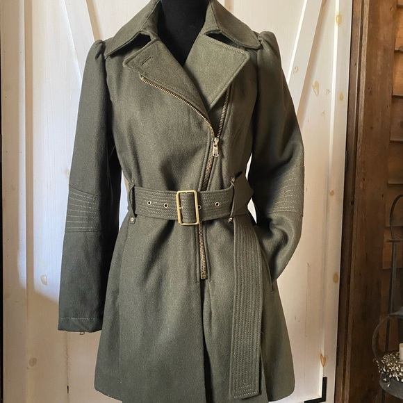 Kenneth Cole Asymmetric Zip Wool Blend Coat - Picture 1 of 7